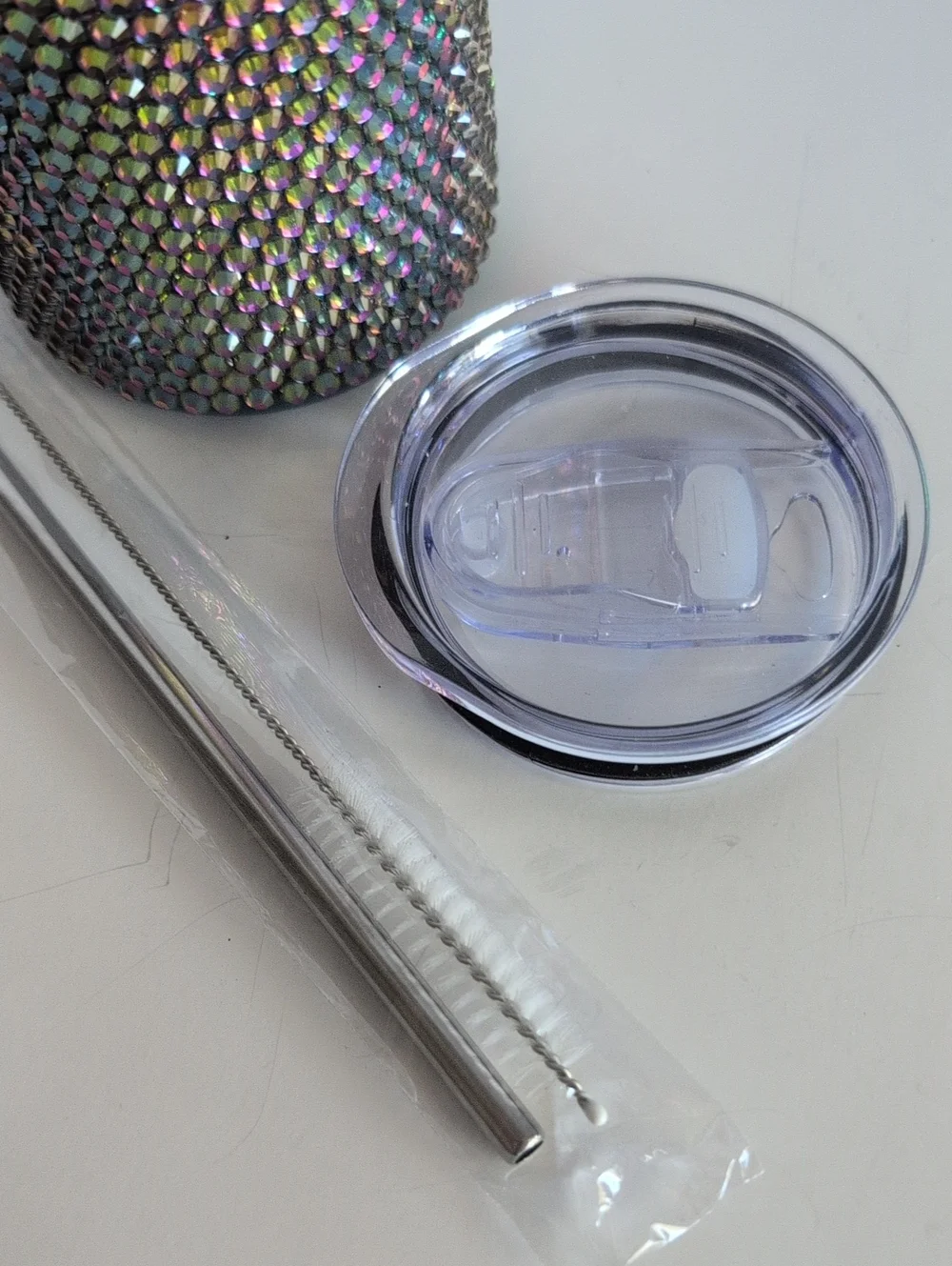 Hand Placed Rhinestone Bling Green Volcano Tumbler Iridescent 22oz